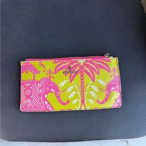 Spartina 449 Pink & Lime Elephant Print Zip Clutch
